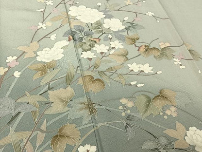 平和屋着物▽訪問着 単衣 友禅 作家物 枝花文 暈し染め 正絹 逸品 AABF6427jh