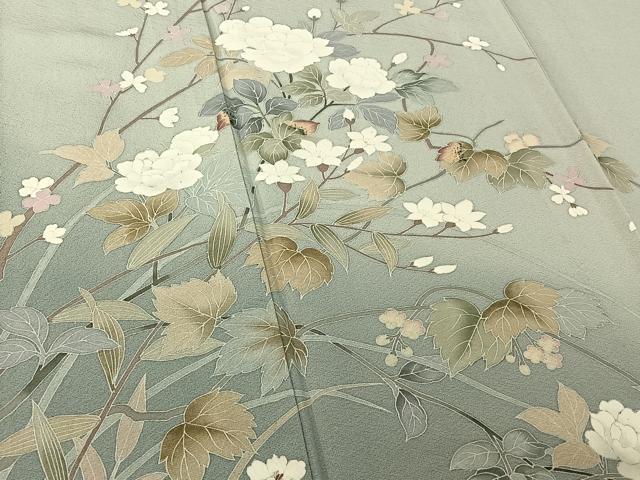 平和屋着物▽訪問着 単衣 友禅 作家物 枝花文 暈し染め 正絹 逸品 AABF6427jh