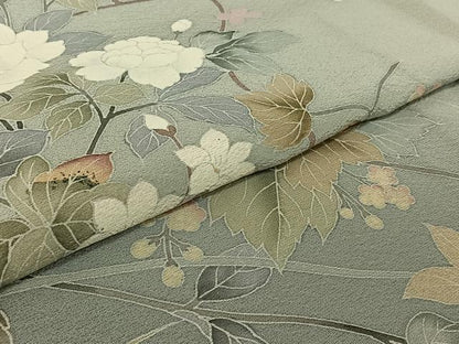 平和屋着物▽訪問着 単衣 友禅 作家物 枝花文 暈し染め 正絹 逸品 AABF6427jh