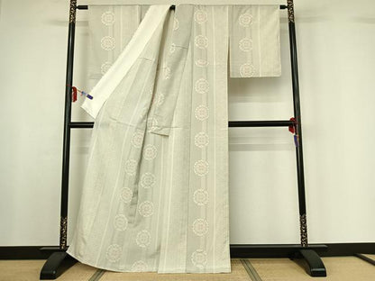 平和屋着物▽越路塩澤絣 単衣 110亀甲 雪輪花文 反端付き 正絹 逸品 AABF6430jh