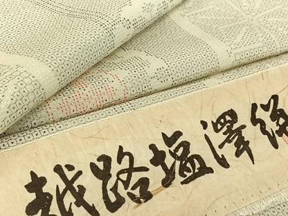 平和屋着物▽越路塩澤絣 単衣 110亀甲 雪輪花文 反端付き 正絹 逸品 AABF6430jh