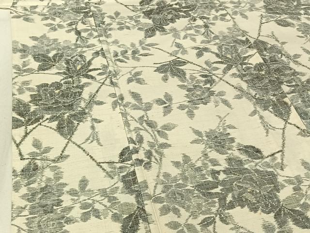 平和屋着物▽上質な紬 単衣 枝花文 正絹 逸品 AABF6431jh