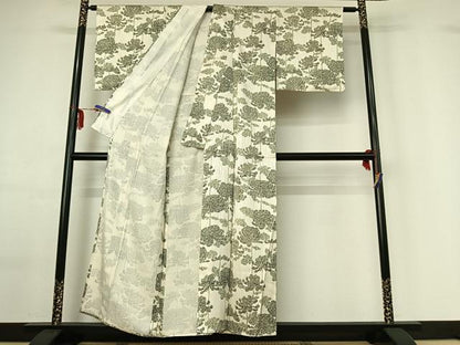 平和屋着物▽上質な小紋 単衣 草花文 正絹 逸品 AABF6432jh