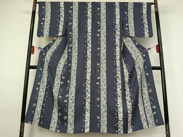 平和屋着物▽上質な小紋 単衣 型染め 花間道 正絹 逸品 AABF6433jh