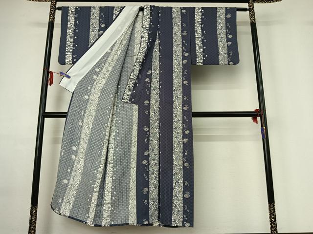 平和屋着物▽上質な小紋 単衣 型染め 花間道 正絹 逸品 AABF6433jh