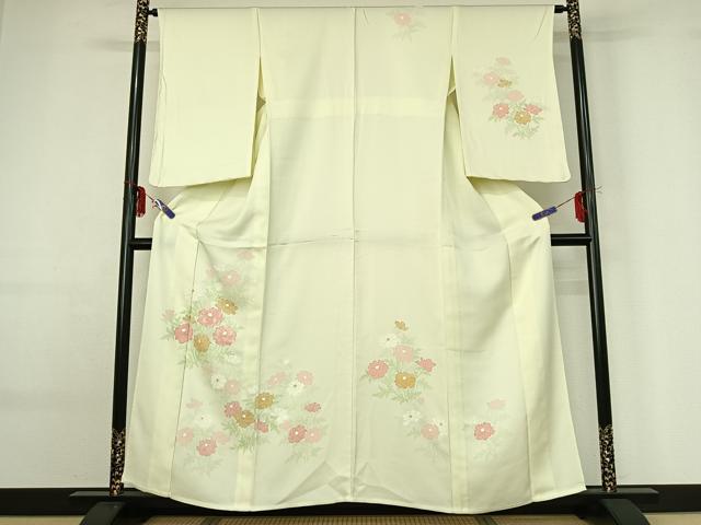 平和屋着物▽訪問着 単衣 刺繍 草花文 正絹 逸品 AABF6434jh