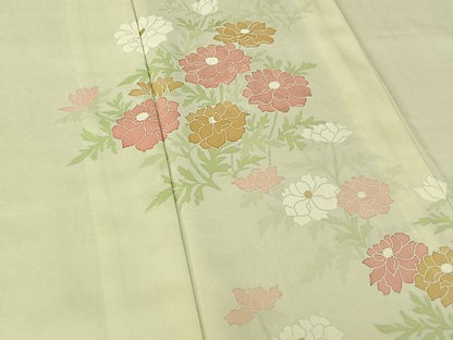 平和屋着物▽訪問着 単衣 刺繍 草花文 正絹 逸品 AABF6434jh
