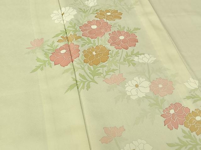 平和屋着物▽訪問着 単衣 刺繍 草花文 正絹 逸品 AABF6434jh