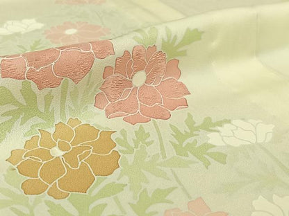 平和屋着物▽訪問着 単衣 刺繍 草花文 正絹 逸品 AABF6434jh