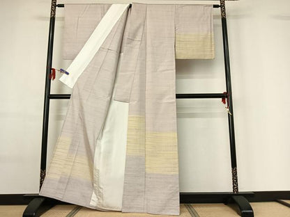平和屋着物▽紅花紬 米沢 訪問着 単衣 横段文 正絹 逸品 AABF6435jh