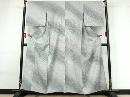 平和屋着物▽上質な小紋 単衣 草葉文 暈し染め 正絹 逸品 AABF6436jh