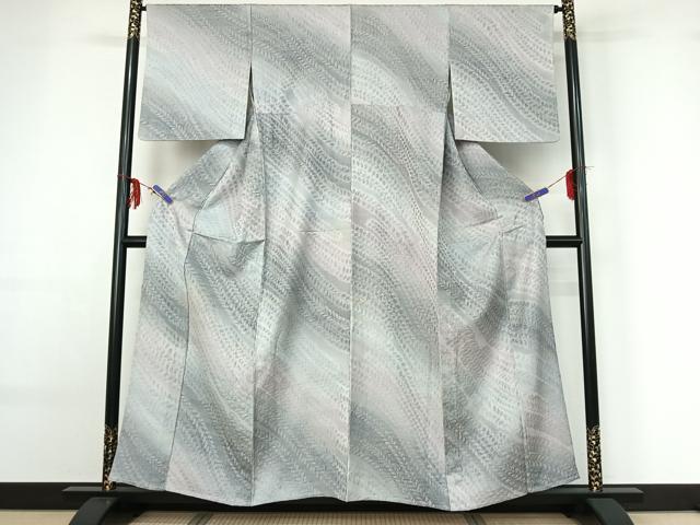 平和屋着物▽上質な小紋 単衣 草葉文 暈し染め 正絹 逸品 AABF6436jh
