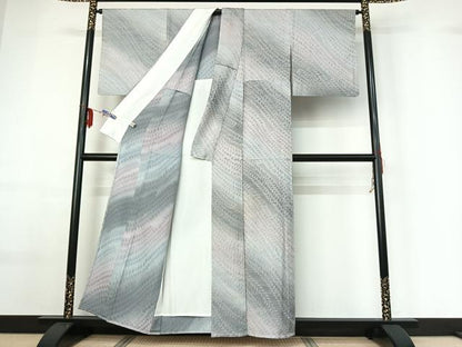 平和屋着物▽上質な小紋 単衣 草葉文 暈し染め 正絹 逸品 AABF6436jh