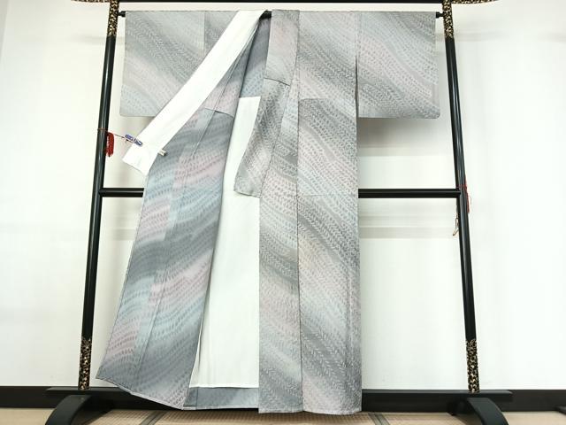 平和屋着物▽上質な小紋 単衣 草葉文 暈し染め 正絹 逸品 AABF6436jh