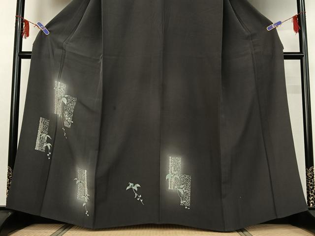 平和屋着物▽訪問着 単衣 刺繍 短冊枝葉文 暈し染め 金彩 正絹 逸品 AABF6437jh