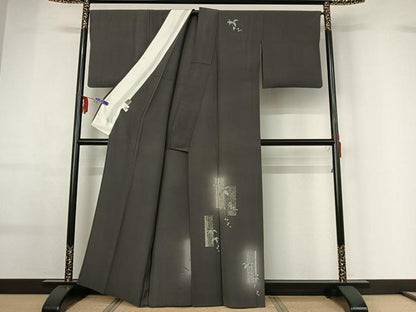 平和屋着物▽訪問着 単衣 刺繍 短冊枝葉文 暈し染め 金彩 正絹 逸品 AABF6437jh