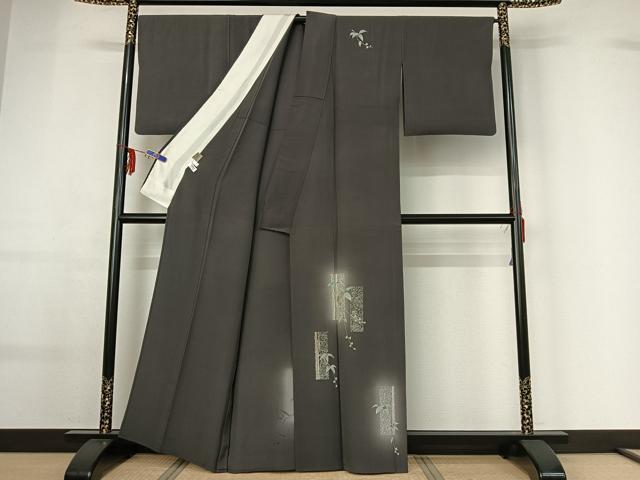 平和屋着物▽訪問着 単衣 刺繍 短冊枝葉文 暈し染め 金彩 正絹 逸品 AABF6437jh