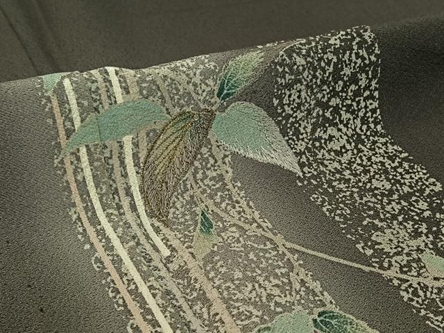 平和屋着物▽訪問着 単衣 刺繍 短冊枝葉文 暈し染め 金彩 正絹 逸品 AABF6437jh