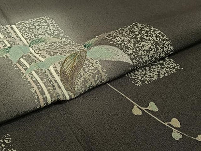 平和屋着物▽訪問着 単衣 刺繍 短冊枝葉文 暈し染め 金彩 正絹 逸品 AABF6437jh