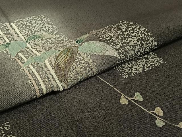 平和屋着物▽訪問着 単衣 刺繍 短冊枝葉文 暈し染め 金彩 正絹 逸品 AABF6437jh