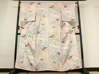 平和屋着物▽上質な小紋 単衣 花文箱文 金彩 正絹 逸品 AABF6438jh