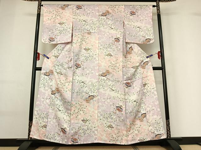 平和屋着物▽上質な小紋 単衣 花文箱文 金彩 正絹 逸品 AABF6438jh