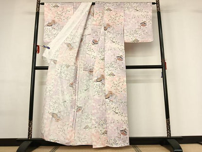 平和屋着物▽上質な小紋 単衣 花文箱文 金彩 正絹 逸品 AABF6438jh