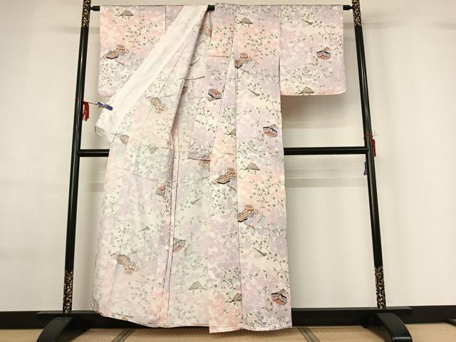 平和屋着物▽上質な小紋 単衣 花文箱文 金彩 正絹 逸品 AABF6438jh
