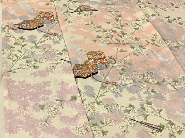 平和屋着物▽上質な小紋 単衣 花文箱文 金彩 正絹 逸品 AABF6438jh