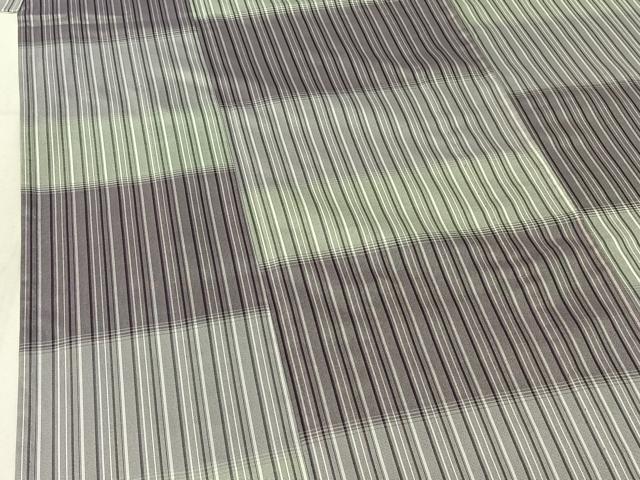 平和屋着物▽上質な紬　単衣　横段文　正絹　逸品　AABF6440jh
