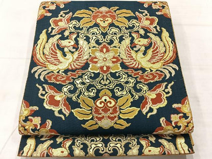 平和屋着物◎六通柄　本袋帯　唐織　双鳥花文　金糸　正絹　逸品　AABF6449uk