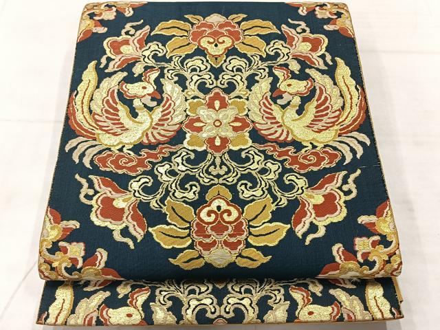 平和屋着物◎六通柄　本袋帯　唐織　双鳥花文　金糸　正絹　逸品　AABF6449uk
