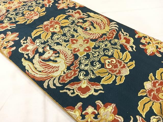 平和屋着物◎六通柄　本袋帯　唐織　双鳥花文　金糸　正絹　逸品　AABF6449uk