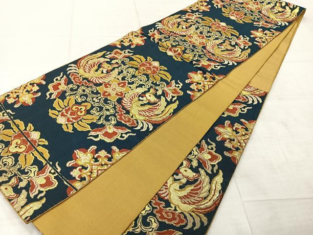 平和屋着物◎六通柄　本袋帯　唐織　双鳥花文　金糸　正絹　逸品　AABF6449uk