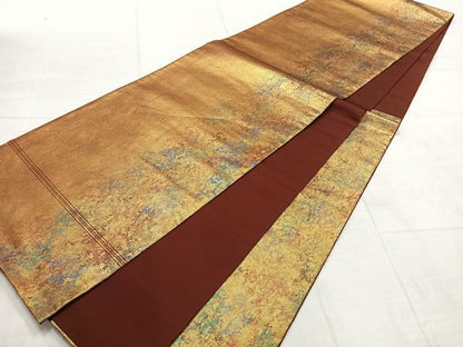平和屋着物◎六通柄袋帯　霞文　引箔　正絹　逸品　AABF6452uk