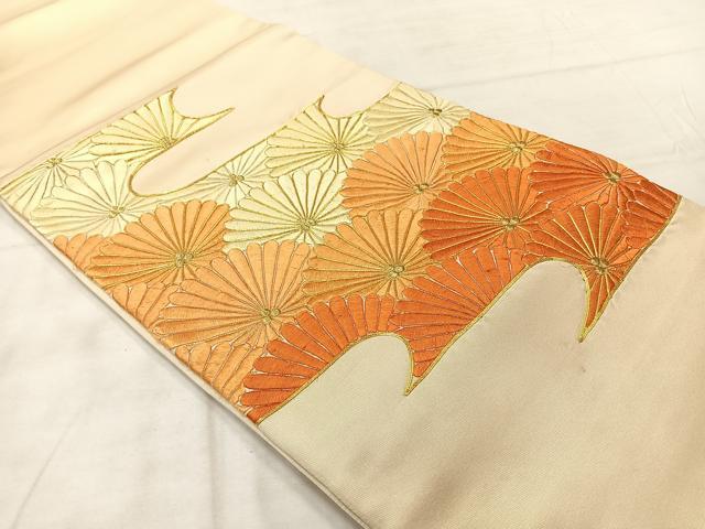 平和屋着物◎太鼓柄袋帯　総刺繍　駒刺繍　エ霞菊文　金糸　正絹　逸品　AABF6453uk