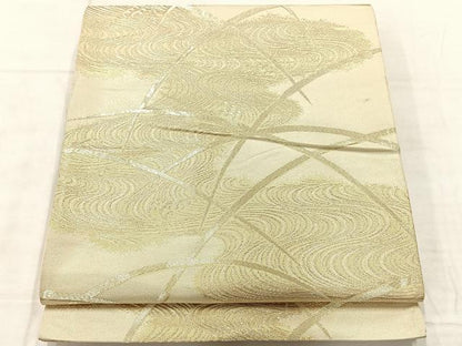平和屋着物◎六通柄袋帯　流水草葉文　金糸　正絹　逸品　AABF6456uk