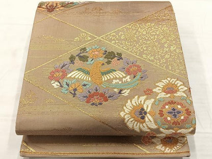 平和屋着物◎六通柄袋帯 唐織 花鳥文 金糸 正絹 逸品 AABF6458uk