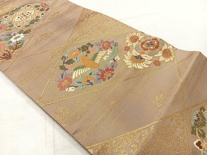 平和屋着物◎六通柄袋帯 唐織 花鳥文 金糸 正絹 逸品 AABF6458uk