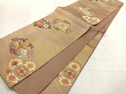 平和屋着物◎六通柄袋帯 唐織 花鳥文 金糸 正絹 逸品 AABF6458uk