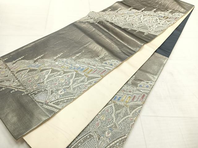 平和屋着物◎六通柄袋帯　唐織　風景文　金銀糸　正絹　逸品　AABF6459uk