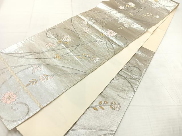平和屋着物◎六通柄袋帯　唐織　花唐草文　金銀糸　正絹　逸品　AABF6462uk