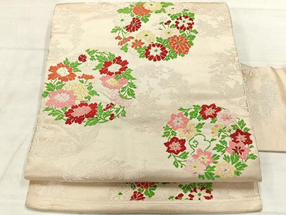 平和屋着物◎九寸名古屋帯　花丸文　正絹　逸品　AABF6473uk