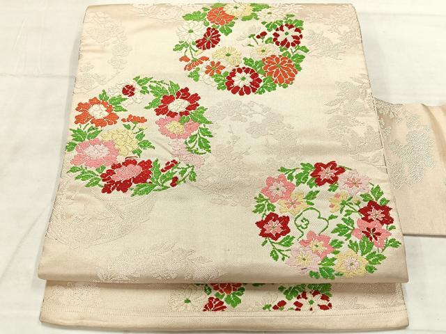 平和屋着物◎九寸名古屋帯　花丸文　正絹　逸品　AABF6473uk