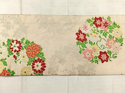 平和屋着物◎九寸名古屋帯　花丸文　正絹　逸品　AABF6473uk