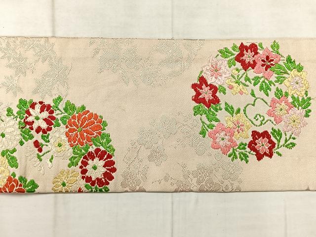 平和屋着物◎九寸名古屋帯　花丸文　正絹　逸品　AABF6473uk