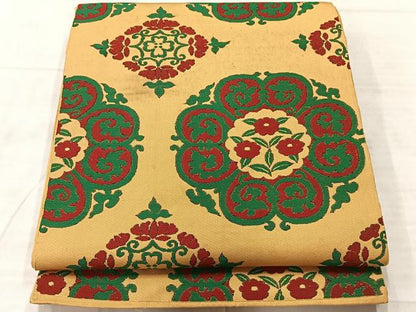 平和屋着物◎六通柄　本袋帯　洋花文　正絹　逸品　AABF6481uk