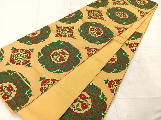 平和屋着物◎六通柄　本袋帯　洋花文　正絹　逸品　AABF6481uk