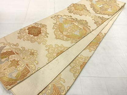 平和屋着物◎六通柄袋帯 双鳥文 金銀糸 正絹 逸品 AABF6490uk