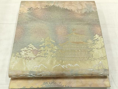 平和屋着物◎六通柄袋帯　三彩錦　京風景文　金銀糸　正絹　逸品　AABF6493uk